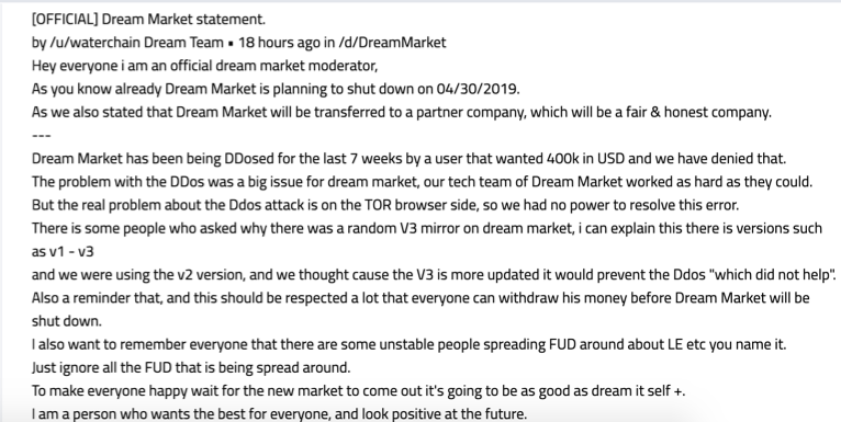Insider Report Darknet Reacts To Dream Market Announcement - 